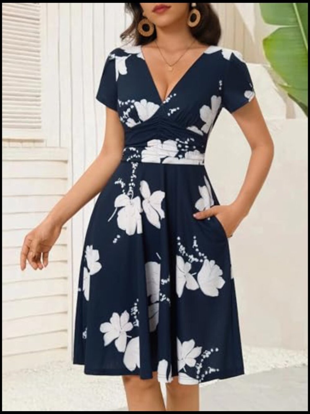 Midi Milkmaid Corset V Neck A Line Sundress with Pockets - Picture 2 of 7